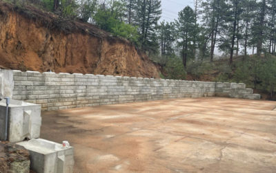 Concrete Bin Blocks as Retaining Wall for Basketball Court